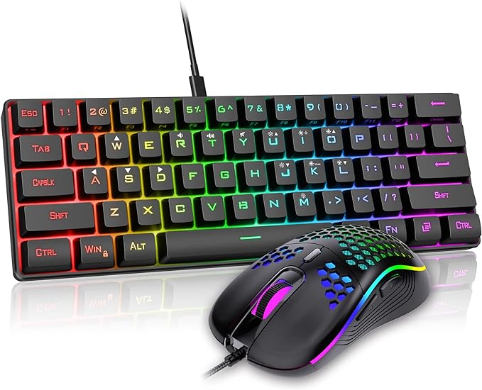 RedThunder 60% Gaming Keyboard and Mouse Combo, Ultra-Compact 61 Keys RGB Backlit Mini Keyboard, Lightweight 7200 DPI Honeycomb Optical, Wired Gaming Set for PC MAC PS5 Xbox Gamer(Black) by RedThunder