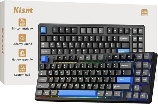 Kisnt KN85 Wireless Mechanical Keyboard, 75% Layout, Bluetooth/2.4GHz/USB-C, Custom RGB Backlit, Hot-Swappable Linear Switch, Creamy Sound for Gaming/Typing (Textured Black) by Kisnt