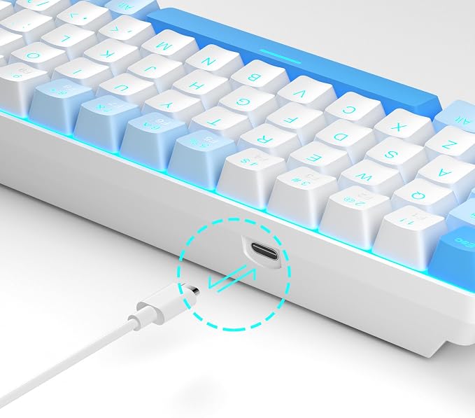 MageGee Portable 60% Mechanical Gaming Keyboard, MK-Box LED Backlit Compact 68 Keys Mini Wired Office Keyboard with Red Switch for Windows Laptop PC Mac - Sky Blue - Image 8