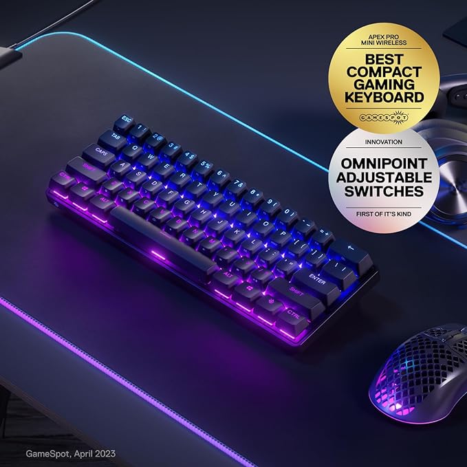 SteelSeries Apex Pro Mini Wireless Keyboard - 60% Design - OmniPoint 2.0 - Quantum 2.0 Wireless - Double Shot PBT Keycaps - Black - Image 2