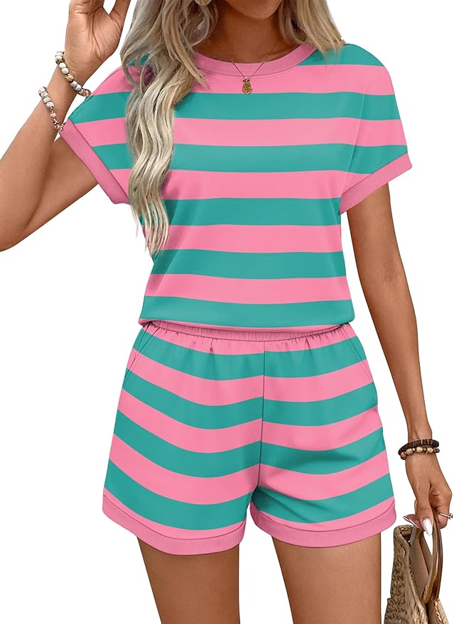 WIHOLL Two Piece Sets for Women Summer Lounge Short Sets Cap Sleeve Crew Neck Sweatsuit with Pocket XS-2XL - Image 3