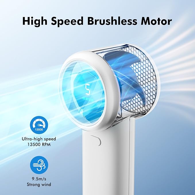 WHATOOK Portable Handheld Turbo Fan, 5 Speeds Mini Personal Fan with 4000mAh Rechargeable Battery, Small Pocket Fan for Travel Essentials, Beach, Office, Gifts for Women Men - Off White - Image 5