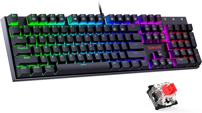 Redragon Mechanical Gaming Keyboard with Red Switches, Wired Keyboard Mechanical with RGB Backlit, Fully Progammable, Durable Aluminum Frame, Anti-Ghosting for PC Windows Mac, K565, Black by REDRAGON