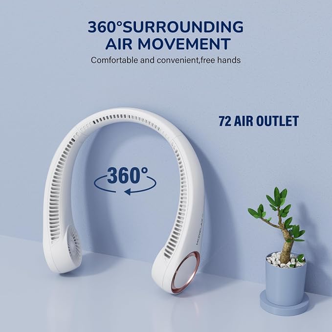 Morelax Neck Fan, USB Rechargeable Personal Fan,Hand Free Bladeless Portable Fans,4000 mAh, 3 Speeds,72 Air Faster softer 360° Cooling, Ultra Quiet,Gift Suitable for Home, Office, Travel, Sports - Image 2
