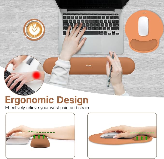 MOSISO Wrist Rest Support for Mouse Pad&Keyboard Set, Cosmic Orange | Circle Curved Ergonomic Mousepad Non-Slip Base Home/Office Pain Relief&Easy Typing Pad with Soft Cloth&Silicone Lining - Image 3