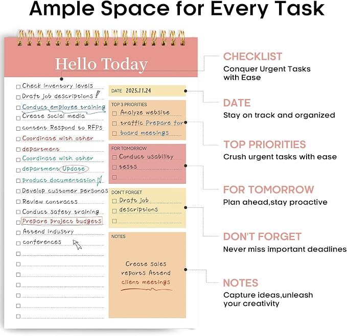 Taja To Do List Notepad, Undated Daily Planner for Work and Goal Setting | Pink, 52 Sheets, 9.8" x 6.5" , for Office, Home and school, Daily Task Planning, Notes and Everyday Organization - Image 2