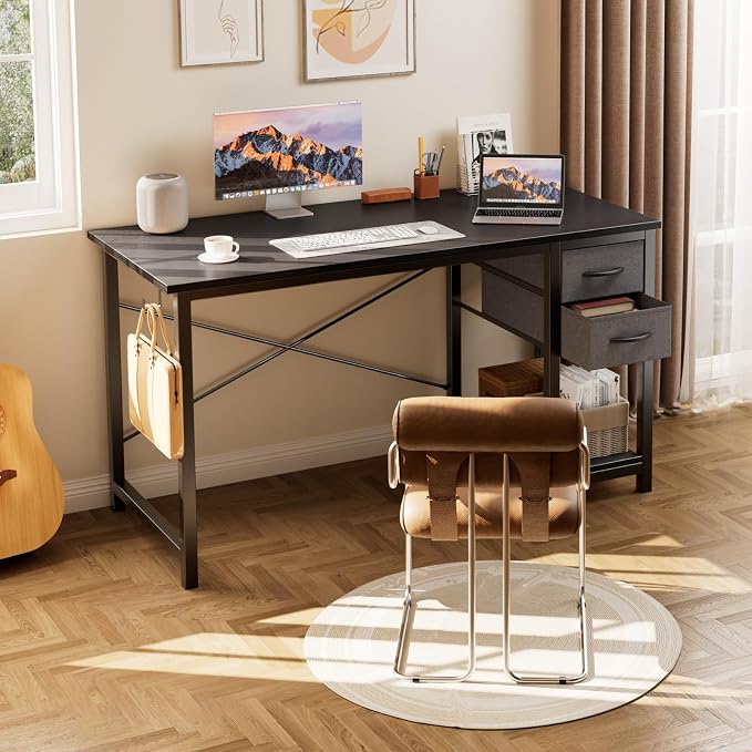 Sweetcrispy 40-Inch Computer Desk with Drawers, Office Desk, Black | Small Desk for Bedroom Home Office with Side Hook, Modern Simple desk with storage for Writing - Image 2
