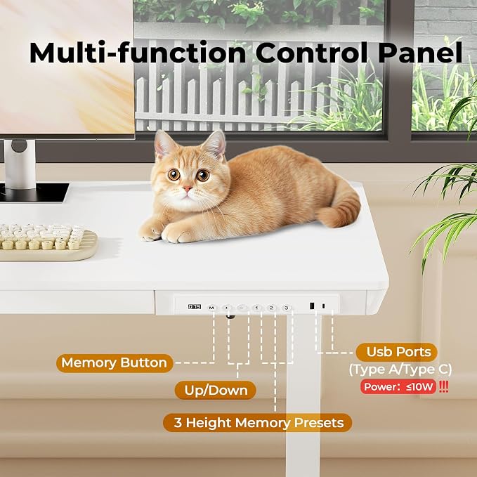 40" Electric Stand up Desk with Drawer, Height Adjustable | Sit Stand Home Office Desk with Storage, One-Piece Tabletop with USB Charging Ports, Quick Assembly Computer Desk on Wheels - Image 6