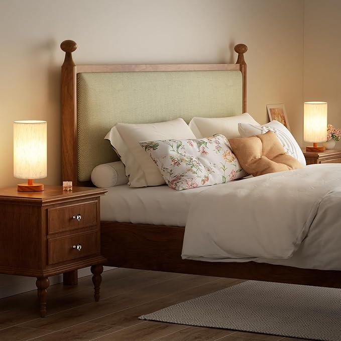 Desk Small Lamps Set of 2 (Cream Shade - Walnut Base, 9" Inline Control) | Two 3000K LED Blubs Included | 680 Lumens | Easy Assembly | Minimalist Design | E26 | for Kitchen | for Kids Room - Image 4