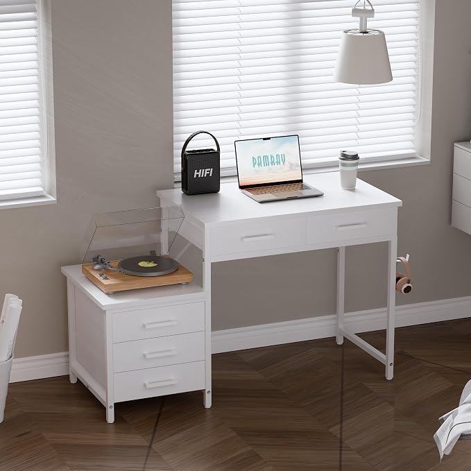 Pamray 47 inch Computer Desk with 5 Drawers and Printer Space for Office | Ample Storage, Space-saving, Easy Assembly, Sturdy, Suitable for Home Office, Study and Writing, Bedroom and Dorms - Image 2