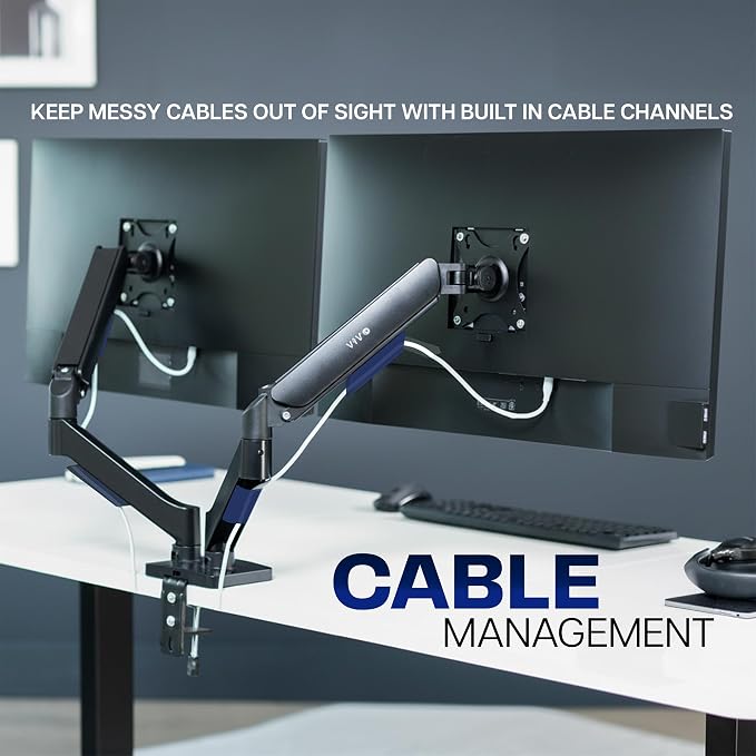 VIVO Dual Monitor Stand, Fully Adjustable Arms for 17 to 32 inch Screens, Mechanical Articulating Desk Mount, Gaming and Office Setups, VESA 75x75, 100x100, Max 19.8 lbs, Classic, Black, STAND-V002O - Image 7
