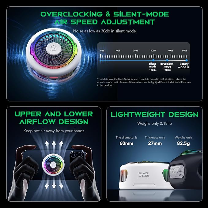 Black Shark FunCooler 5 Magnetic Cell Phone Cooler for Gaming, Portable Mobile Phone Cooling Fan with RGB Light, Cellphone Radiator for iPhone Magnetic Series/Android/Tablet/iPad (White) - Image 5