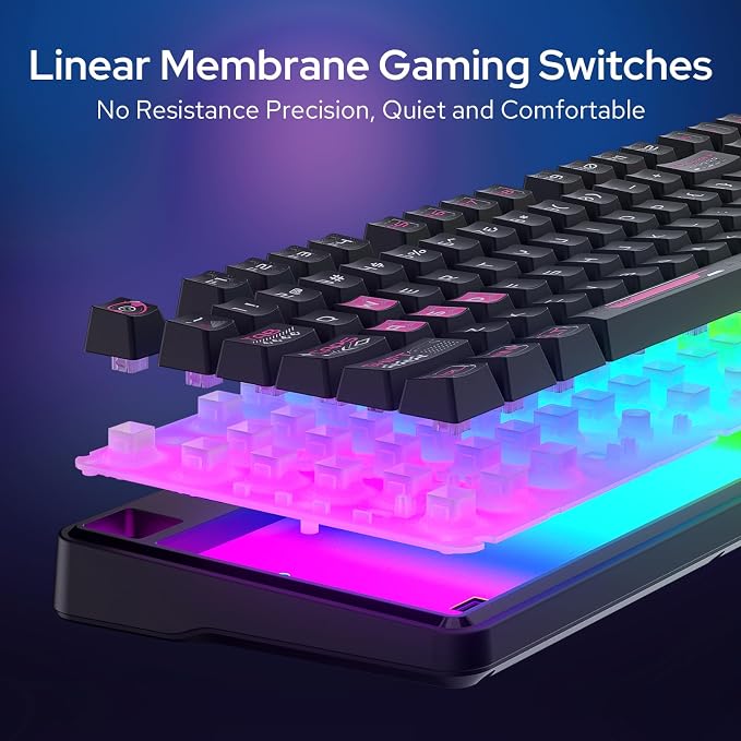 Redragon K526 PRO Wireless RGB Membrane Gaming Keyboard, LED Screen & Knob | See Battery, Mode & Time at a Glance, 0-Delay Tri-Mode, One-Touch Backlit & Media Adjust, 26-Key Anti-Ghost for Combo-Strike - Image 5