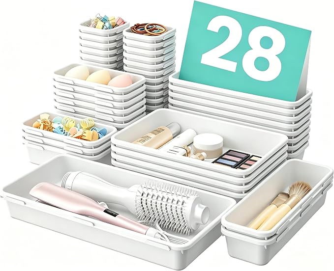 【Military Grade】A-LuGei Drawer Organizer,【】Makeup organizer,【Holds 177 Items】Bathroom Organizers and Storage,Organization and Storage,Desk Drawer Organizer for Vanity【White】 by A-LUGEI