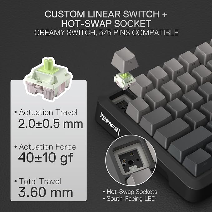 Redragon K724 PRO Wireless 81-Key Gasket Gaming Keyboard, TFT Screen & Knob | Easy-Control LED Info Display, 0-Delay Tri-Mode, Cushioned 5-Layer Noise Dampening for Creamy Thocky Sound, Compact 80% Size - Image 7