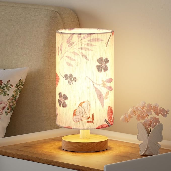 Fenmzee Small Table Lamps (Butterfly Cream Shade, 9" Inline Control) | 3000K LED Blub Included | 680 Lumens | Easy Assembly | Minimalist Design | E26 | for Kitchen | for Kids Room by Fenmzeelighting