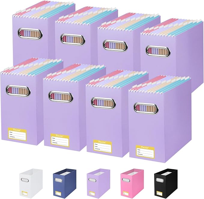 BALEINE File Organizer Box, Cardboard File Folder Organizer with Handle for Letter Size, Portable Collapsible Hanging Filing Box for Home Office Document Storage (8 Pack, Lavender) by BALEINE