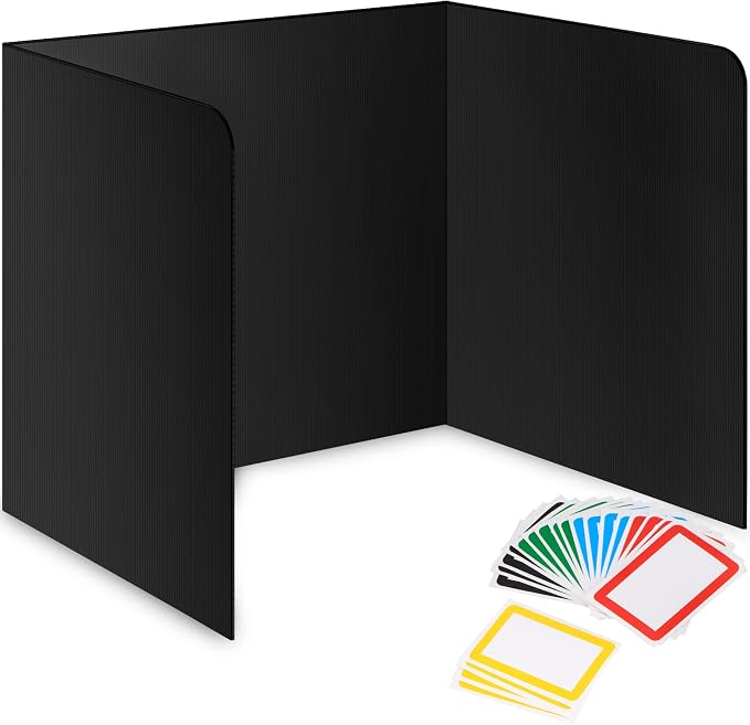 22-Pack Desk Dividers for Students - Durable & Waterproof Plastic Study Carrel Divider, Classroom Folders Teacher Supplies, Easy-to-Clean Plastic Privacy Shield Folder Boards for Student Desks, Black by Storage+Standard