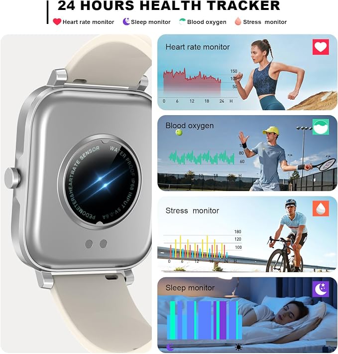 Smart Watch for Men Women Compatible with iPhone Samsung Android Phone 1.69 inch Full Touch Screen IP68 Waterproof Bluetooh Fitness Tracker Heart Rate/Sleep Monitor (Starlight) - Image 3
