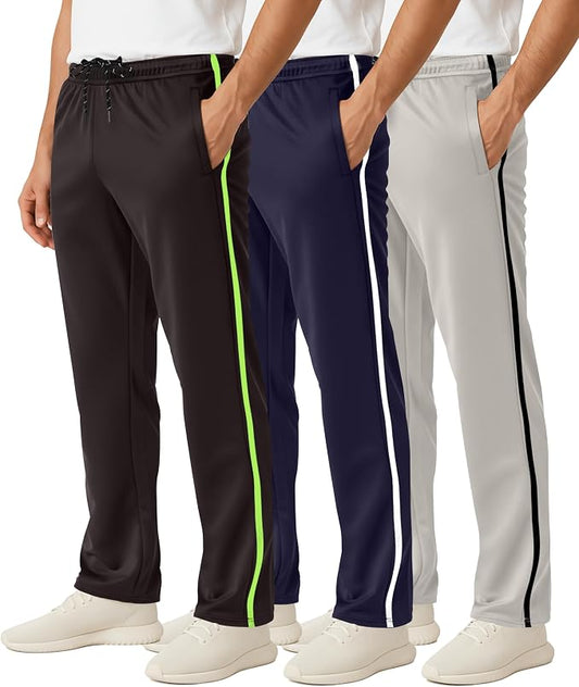 3 Pack Men's Mesh Open Bottom Sweatpants Active Athletic Workout Gym Pocket | Available in Big & Tall, Uncuffed, Elastic Waistband, Drawstring, Straight Leg, Running, Jogging, Exercise, Training, Sports by RealEssentials