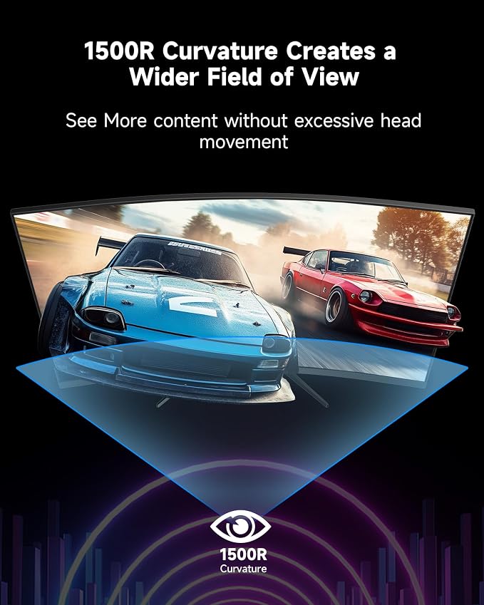 KTC 32 Inch Curved Gaming Monitor, QHD 2560x1440 180Hz Curve Monitors 1500R, Up to 185Hz, 1MS w/Adaptive Sync, 5000:1, HDMI Displayport, Tiltable, Eye Care, Vesa Mount H32S5 - Image 5