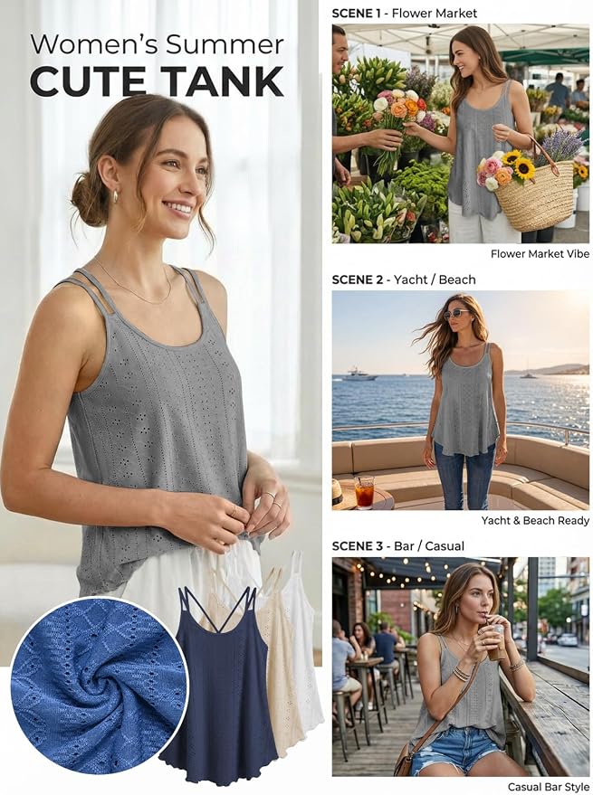ATHMILE Women's Tank Tops Sleeveless Summer Top Spaghetti Strap Spring Shirt Loose Fit Beach Vacation 2026 Casual - Image 4