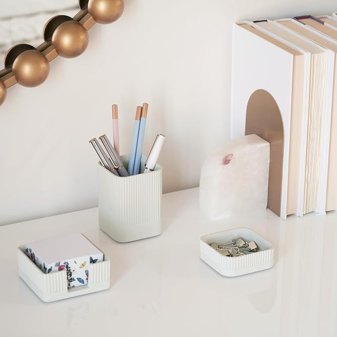 Aesthetic Desk Organizer Set of 3 For Your Office - Sturdy Concrete Desktop Accessories For Women or Men Enhance Any Office Decor - Set incl. Pen Holder, Paperclip Storage and Sticky Note Holder - Image 6