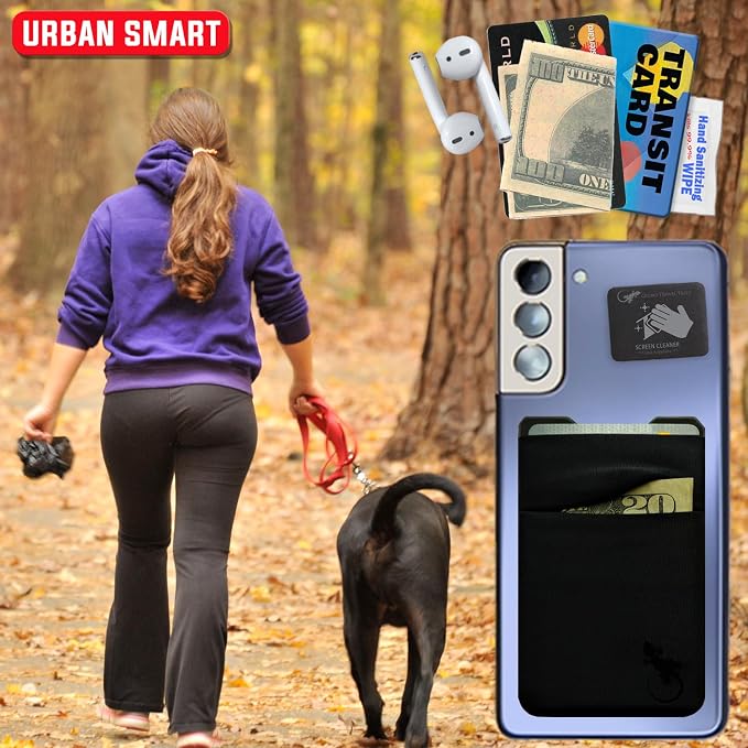 Double Pocket Gecko Phone Wallet - Adhesive Card Holder - Cell Phone Pouch - Stick on Spandex Pocket by Gecko - Carry Credit Cards and Cash – (BLACK-BLACK) - Image 3