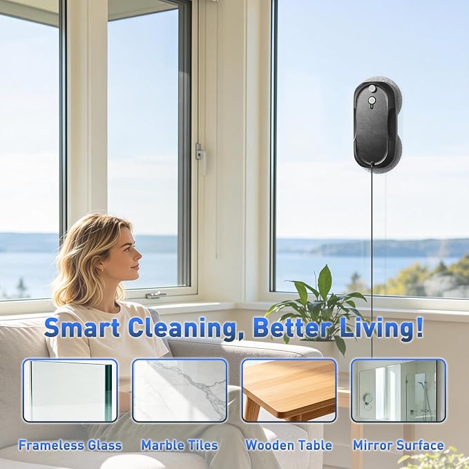 KKI Window Cleaning Robot, Auto-Dual Spray,for High-Rise Windows 10Cloths | Robot Window Cleaner Dual Max 6400pa, 3 Cleaning Modes & Edge Detection, Remote Control ,Anti-drop,UPS Battery - Image 6