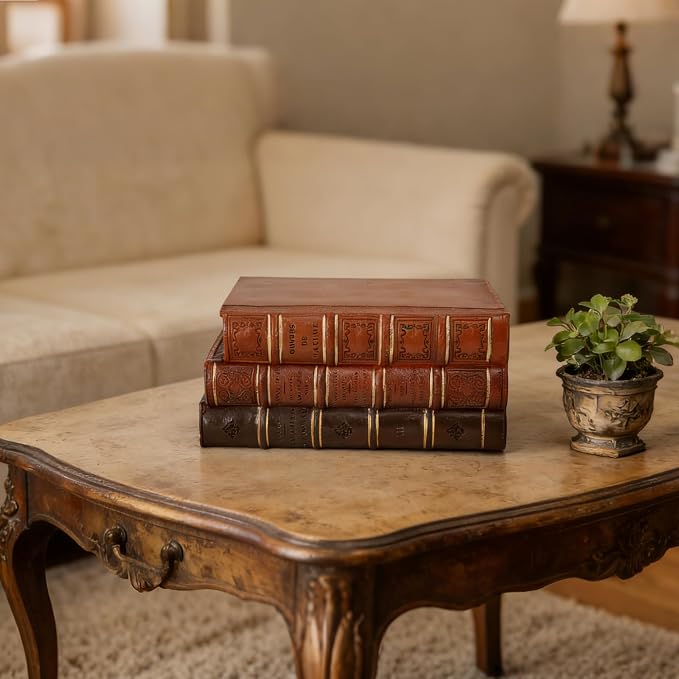 Guichifun Decorative Books Home Decor Accents - Resin Retro Classical Fake Books Faux Books Decoration Gifts for Men Coffee Table Shelf Decor for Living Room Decor 7.8 * 4.7 * 11 Inch - Image 4