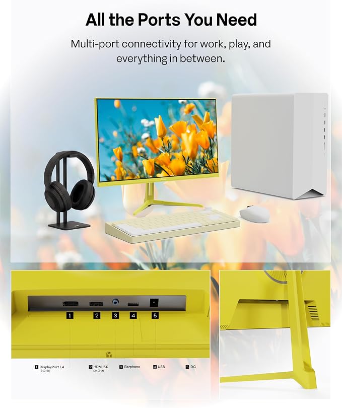 Pixio PX249 Wave Yellow 24 inch 240Hz Refresh Rate FHD 1080p Resolution Fast IPS Panel 1ms GTG Response Time Built-in Speakers Gaming Monitor with Adaptive Sync - Image 5