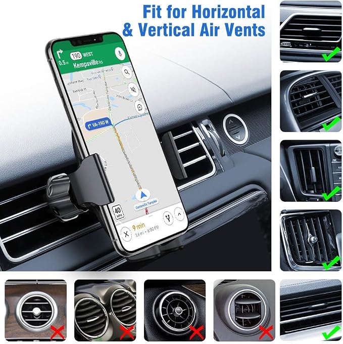 Miracase Phone Holders for Your Car with Metal Hook Clip, Air Vent Cell Phone Car Mount, Hands Free Universal Automobile Cradle Fit for iPhone Android and All Smartphones, Classic Black - Image 2