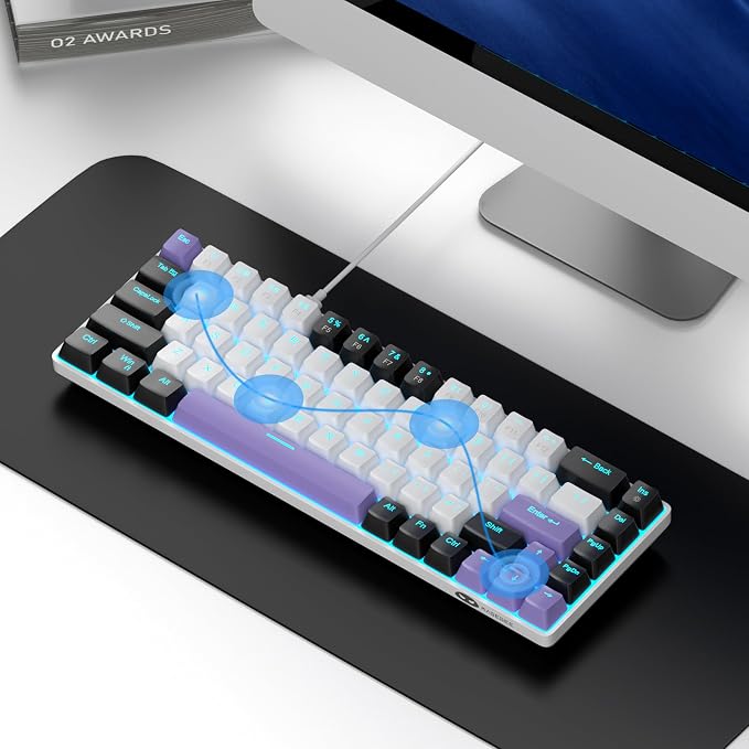 MageGee Portable 60% Mechanical Gaming Keyboard, MK-Box LED Backlit Compact 68 Keys Mini Wired Office Keyboard with Red Switch for Windows Laptop PC Mac - White/Purple - Image 7