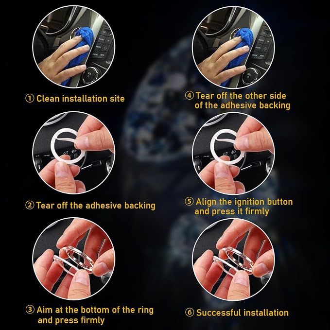 Kewucn Bling Crystal Double Rhinestone Car Engine Start Decoration Ring, Sparkling Push Start Button Sticker, Key Ignition & Knob Ring Decoration, Bling Car Interior Accessory(White) - Image 7