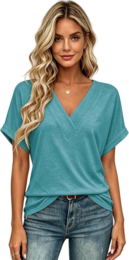 T Shirts Short Sleeve V Neck Tees Womens Tops Beach Vacation Fashion Clothes 2026 Casual Summer Spring Fall Outfits - Image 2