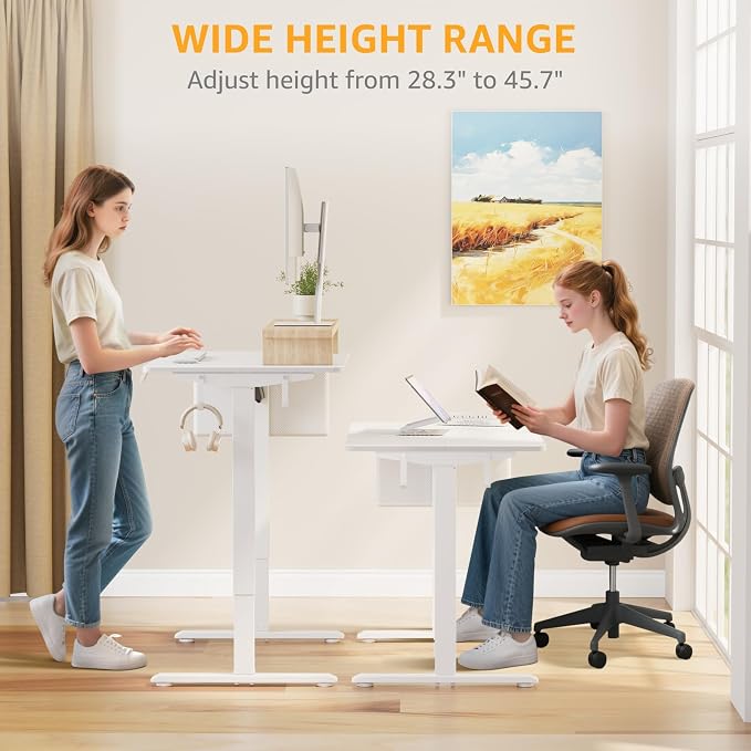 KLUVIS White Electric Standing Desk - 32 Inch Small Adjustable Height Stand up Desk for Writing Study Work, Mini Sit to Stand Desks Workstation for Small Space Adult Boys Girls Bedroom Home Office - Image 4