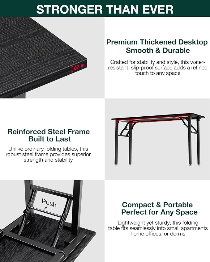 Frylr Small Folding Computer Desk – Portable 55.1 Inch Foldable Laptop Table, Collapsible and Compact for Easy and Fast Setup, Lightweight for Small Spaces, Home Craft and Study Use, Dark Oak - Image 5
