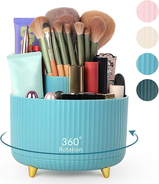 SKYDUE Makeup Organizer, Rotating Pencil Pen Holder for Desk, Dual-Purpose Desktop Organizer for Cosmetics & Pens, Makeup Brush Holder with 5 Slots, Pencil Cup for Office, Home by SKYDUE