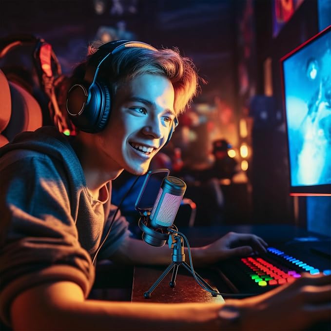 TONOR Gaming Microphone Set, PC Condenser Mic with RGB for Gamers | Desktop Stand Set, Quick Mute, Volume Control, for Twitch Streaming, Discord Chatting, 200 cm/78'' Cable, Black, TC310 - Image 7