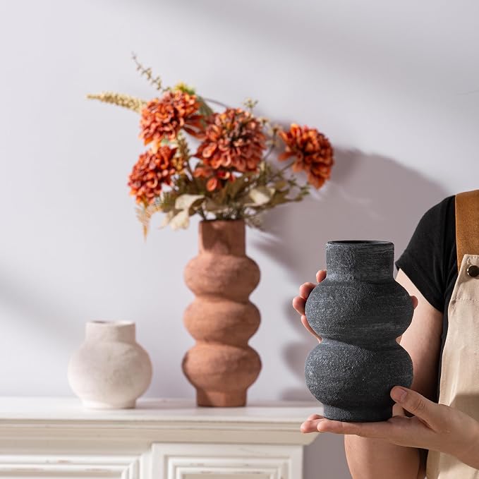 Ceramic Vase Home Table Decor - Flower Vase Set of 3 Living Room Kitchen Decorations Farmhouse Modern Rustic Vases Decorative Centerpiece for Shelf Bedroom Office Bathroom Dining Coffee Desk - Image 6