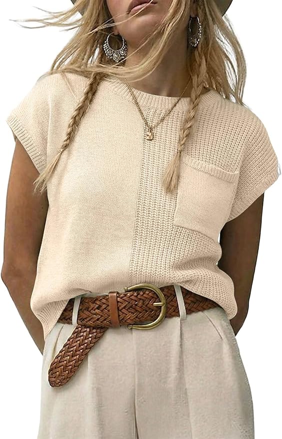 Dokotoo Summer Knit Tops for Women Sleeveless Crewneck T Shirts Casual Lightweight Sweater Blouses Shirts - Image 4