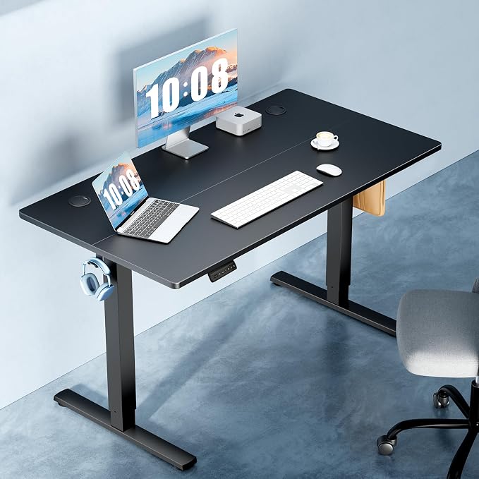 DUMOS 48 Inch Electric Standing Desk, Memory Adjustable Home Office Desk | Sit Stand Up Desk for Work Home Office,Adjustable Desk, Rising Computer Table with Splice Board,Cable Management,Hook,Black - Image 2