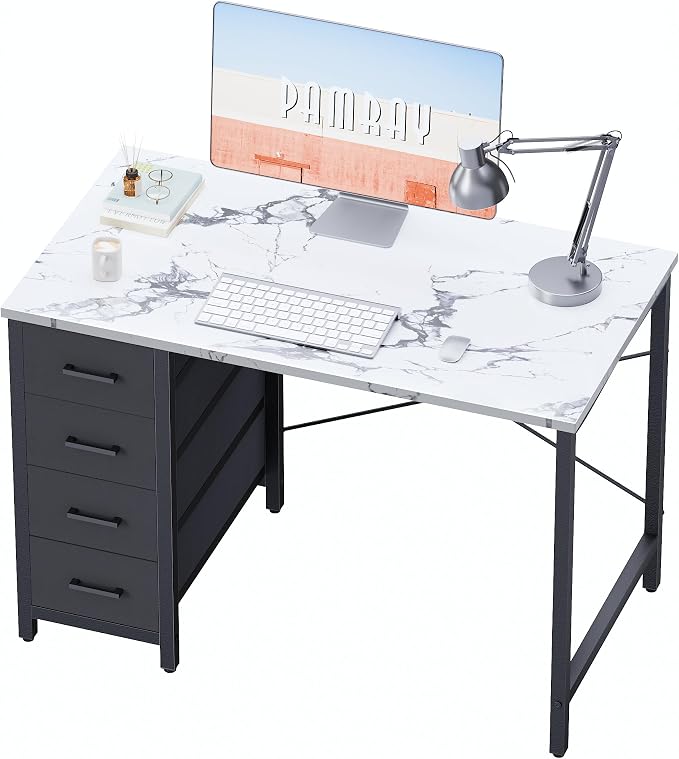 Pamray 32 Inch Computer Desk with 4 Drawers Small Office Desk for Home Bedroom Study Writing Simple Modern Computer Table Marble by PAMRAY