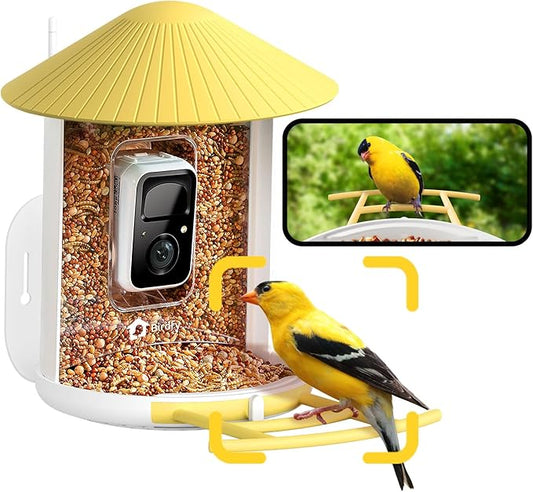 NETVUE by Birdfy AI Smart Bird Feeder with Camera, AI Auto Capture Each Bird Visit & Identify 6000+ Species, Cloud Store & Live Birdwatching, Ideal Gift (Yellow) by NETVUE
