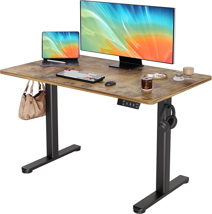 YDN 48 x 24 Inch Rustic Brown Electric Standing Desk | Adjustable Height, Sit Stand, Cable Management, Ergonomic, Home Office by YDN