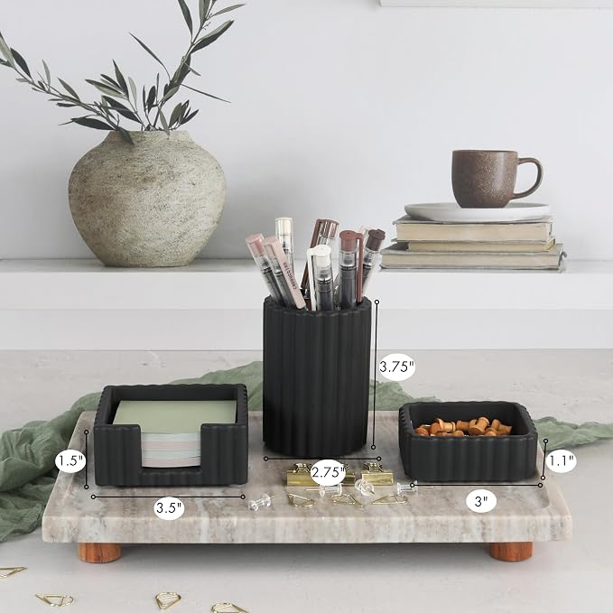 Aesthetic Desk Organizer Set of 3 For Your Office - Sturdy Concrete Desktop Accessories For Women Enhance Any Office Decor - Set incl. Pen Holder, Paperclip Storage & Sticky Note Holder for Teacher - Image 8