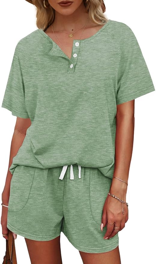 WIHOLL Two Piece Outfits for Women Lounge Sets Button Down Top and Shorts Set Sweatsuits with Pockets - Image 3