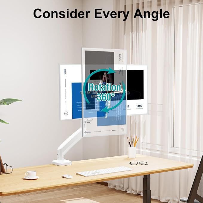 MOUNT PRO Single Monitor Desk Mount - Articulating Gas Spring Arm, Removable VESA Mount for Computer Monitor Stand with Clamp and Grommet Base Fits 13 to 32 Inch Screen, VESA 75x75, 100x100, White - Image 5