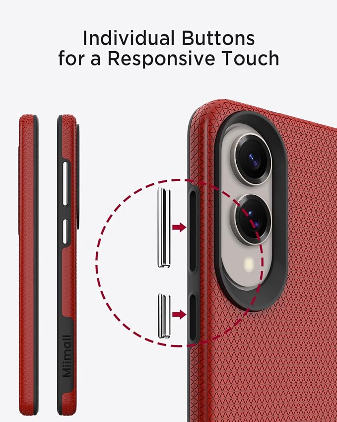 Miimall Slim ＆ Rugged for Samsung Galaxy S25 Edge 5G Phone Case, 10FT Mil-Grade Shockproof Dropproof, Anti-Slip Grip Anti-Scratch Men Thin Heavy Duty Phone Cover para Samsung S25 Edge 5G, Red - Image 4