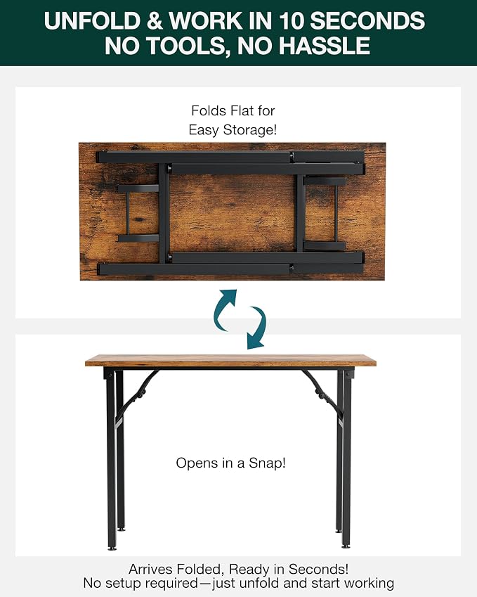 Frylr Small Folding Computer Desk – Portable 43.3 Inch Foldable Laptop Table, Collapsible and Compact for Easy and Fast Setup, Lightweight for Small Spaces, Home Craft and Study Use, Rustic Brown - Image 3